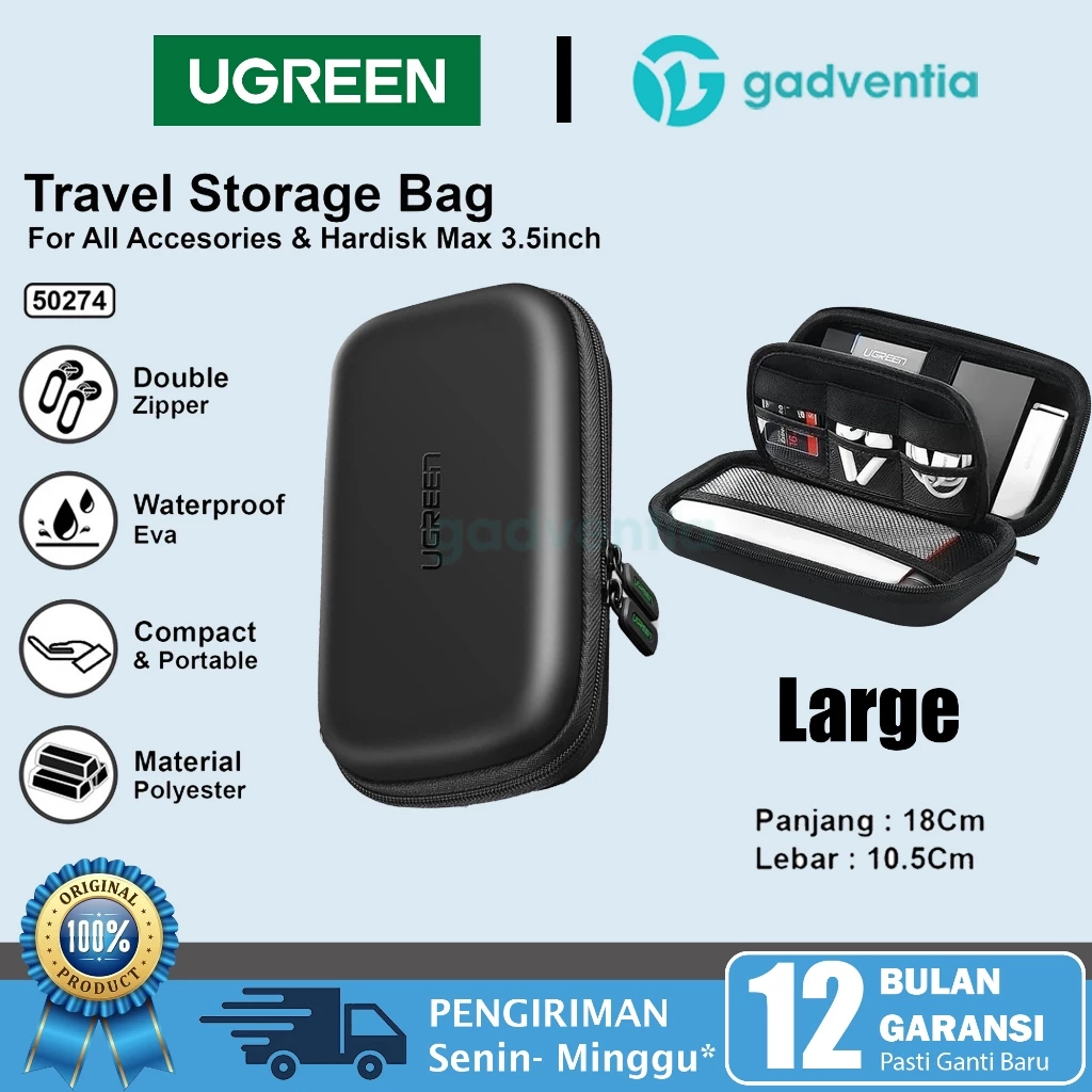 Ugreen HD Case Pouch Storage Organizer Bag Tempat Dompet Kabel Data Powerbank Charger Earphone