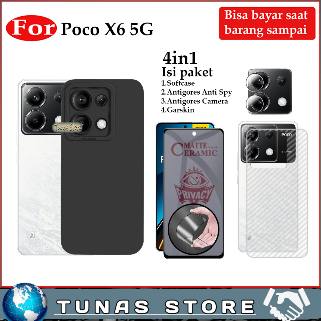 Jual Paket 4in1 Softcase Poco X6 5g Casing Case Silikon Tempered Glass Camera Lensgarskin 6982