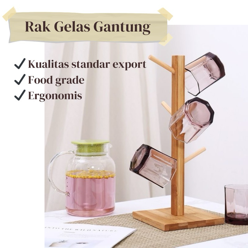 Jual Rak Gelas Gantung Kayu Jati Food Grade Shopee Indonesia