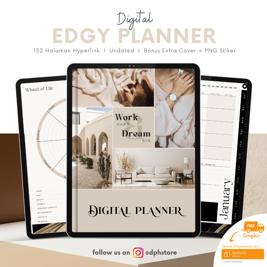 Jual EDGY Digital Planner Undated tahun 2024 2026 untuk iPad/Tablet