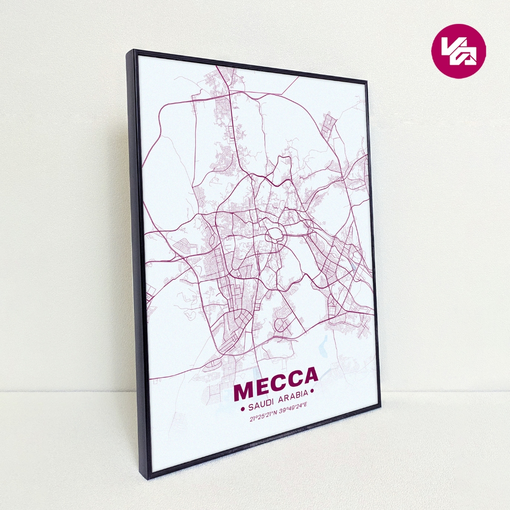 Jual Mecca City Map Frameblock Hiasan Dinding Peta Kota Mekkah 30x40 ...