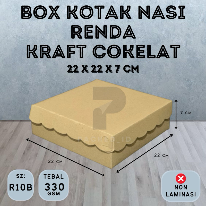 Jual Box Kotak Nasi R10b Renda Kraft Cokelat Ukuran 22x22x7 Cm