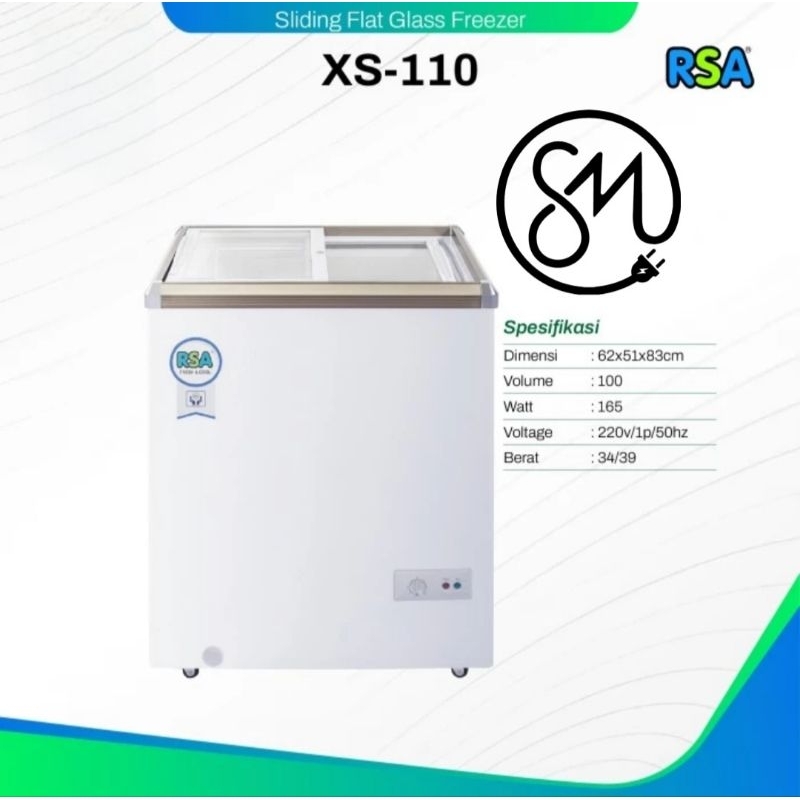 Jual Chest Freezer RSA XS-110 100 Liter XS110 Sliding Glass Flat pintu ...
