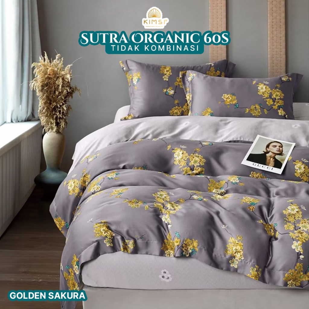 Jual Bedcover Set Sprei Sutra Organic S Motif Bunga Minimalis Bed