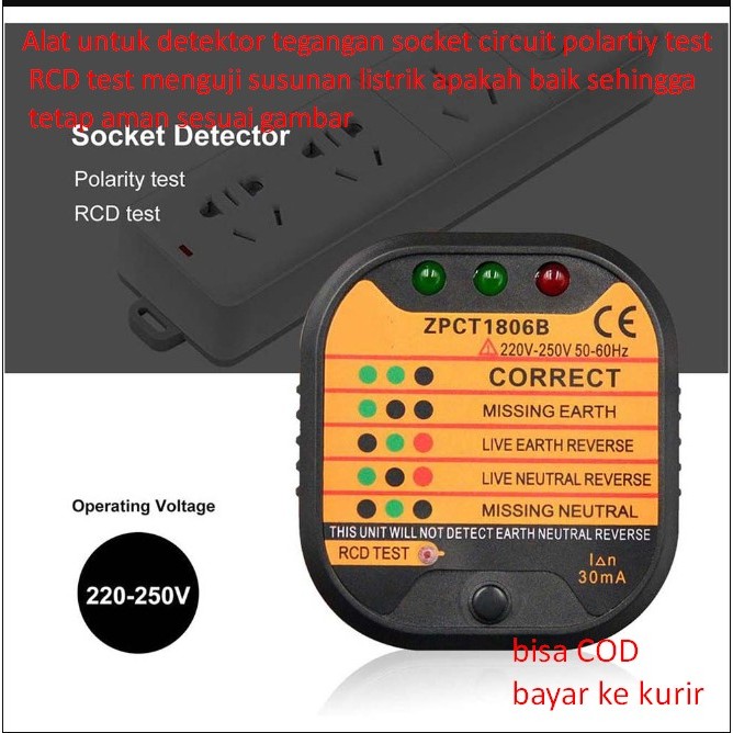 Jual Alat untuk detektor tegangan socket circuit polartiy test RCD test