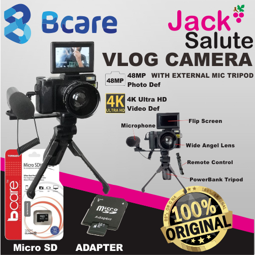 Jual Bcare Vlog Camera 48MP 4K/60FPS External Mic Tripod Powerbank ...