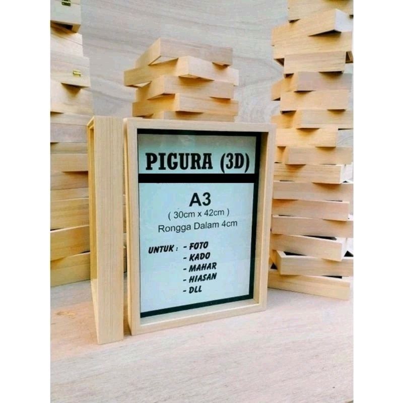 Jual Pigura Kayu 3D Ukuran Dalam A3 30×42cm. Kaca Acrilik. Anti Pecahh ...