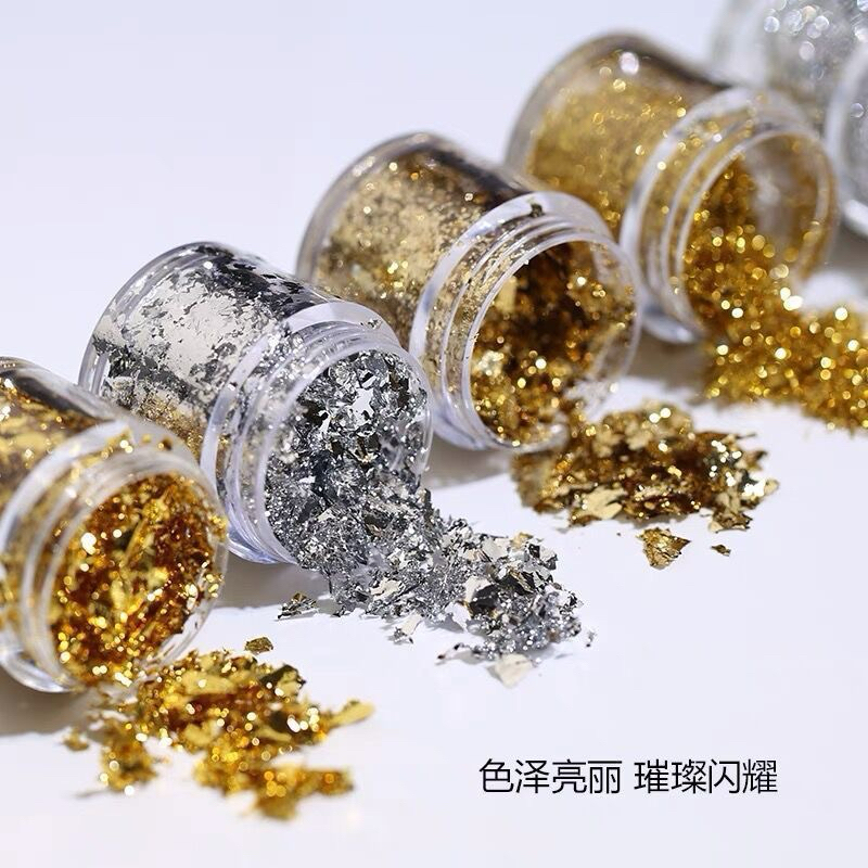 Jual Gold Silver Rosegold Foil Flakes for Resin Metallic Silver Copper ...