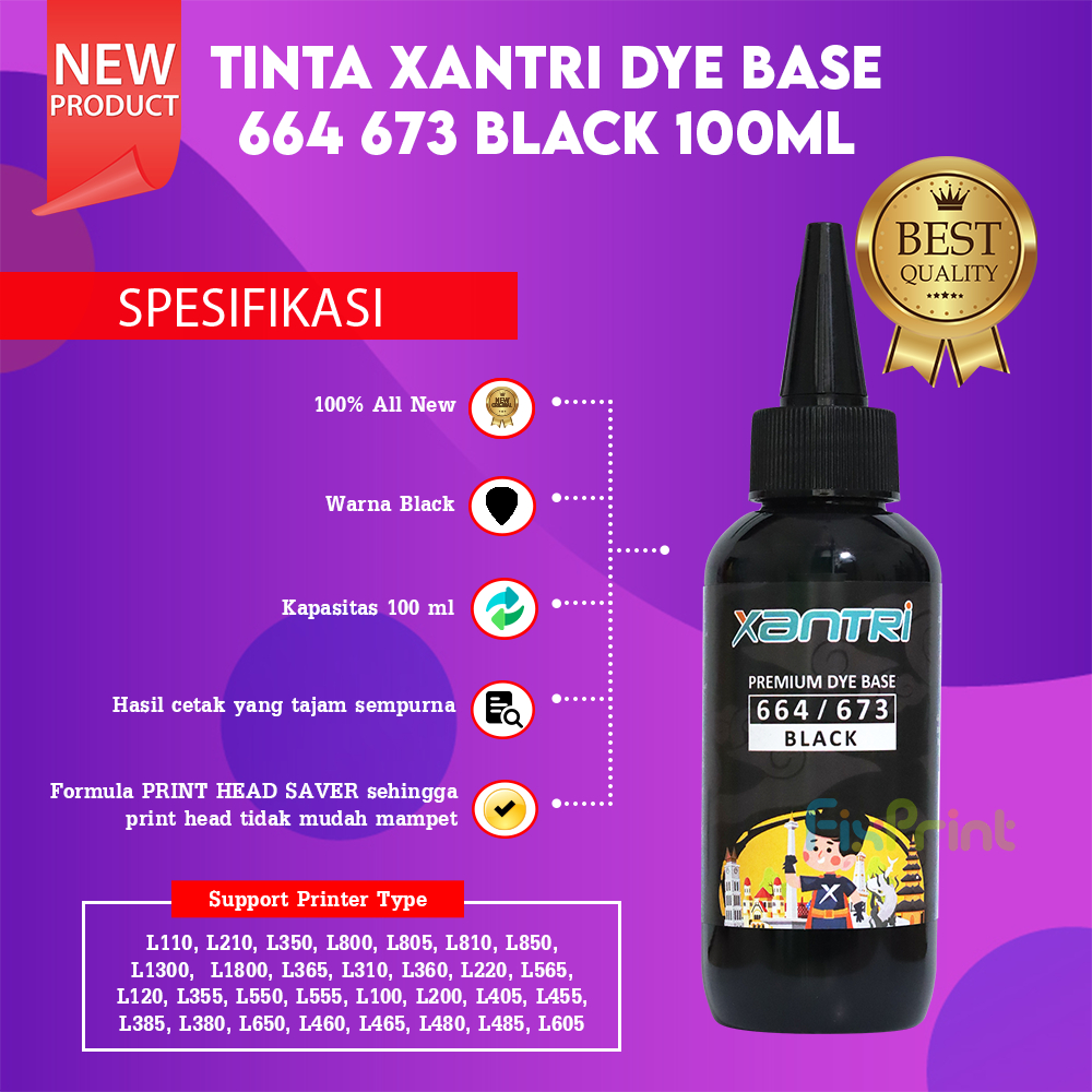 Jual Refill Tinta 664 Xantri Premium Dye Base L110 L120 L210 L220 L300 L310 L350 L355 L360 L365 1250