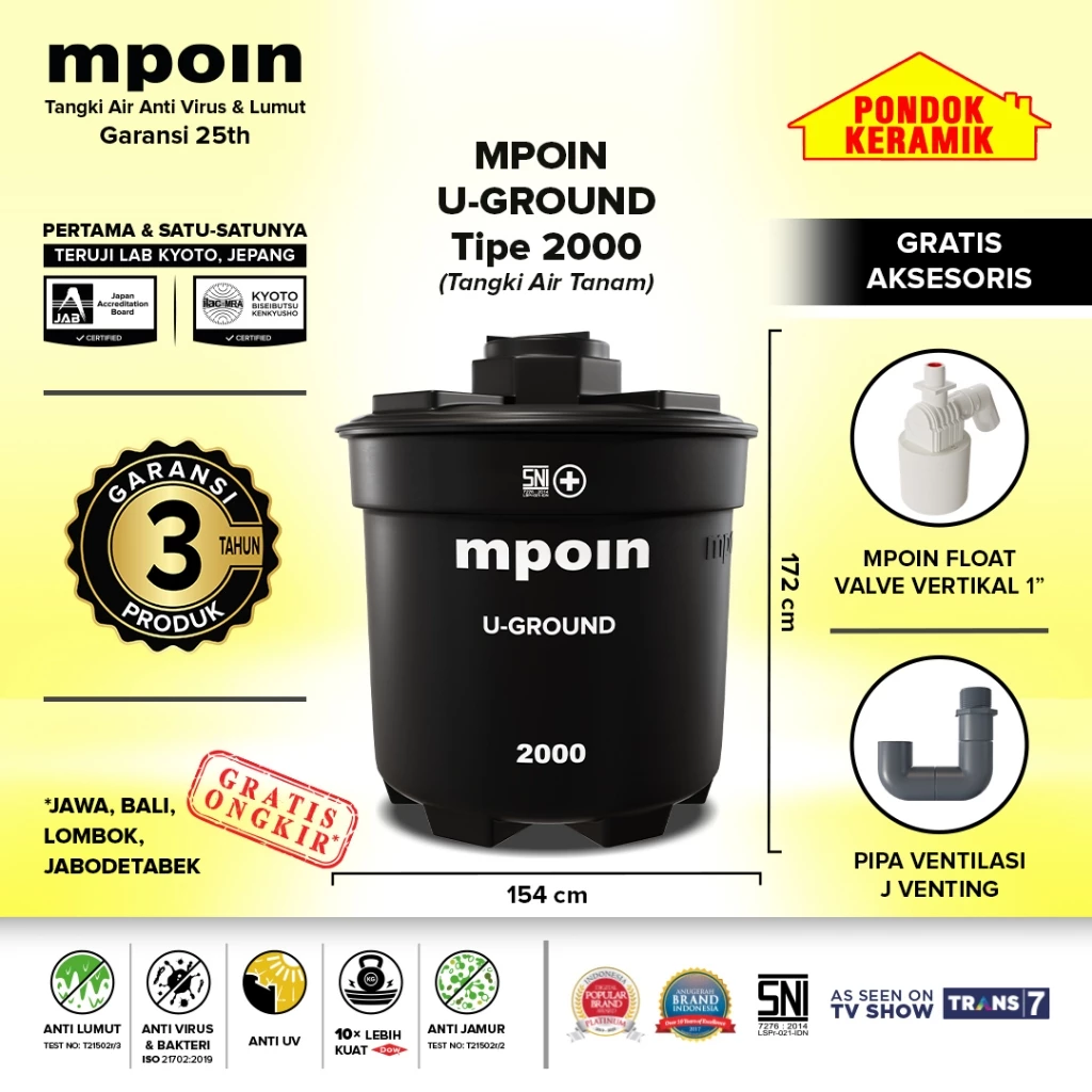 Tandon Mpoin U-Ground 2000 Tangki Tandon Air 1100 Liter Toren Anti Lumut