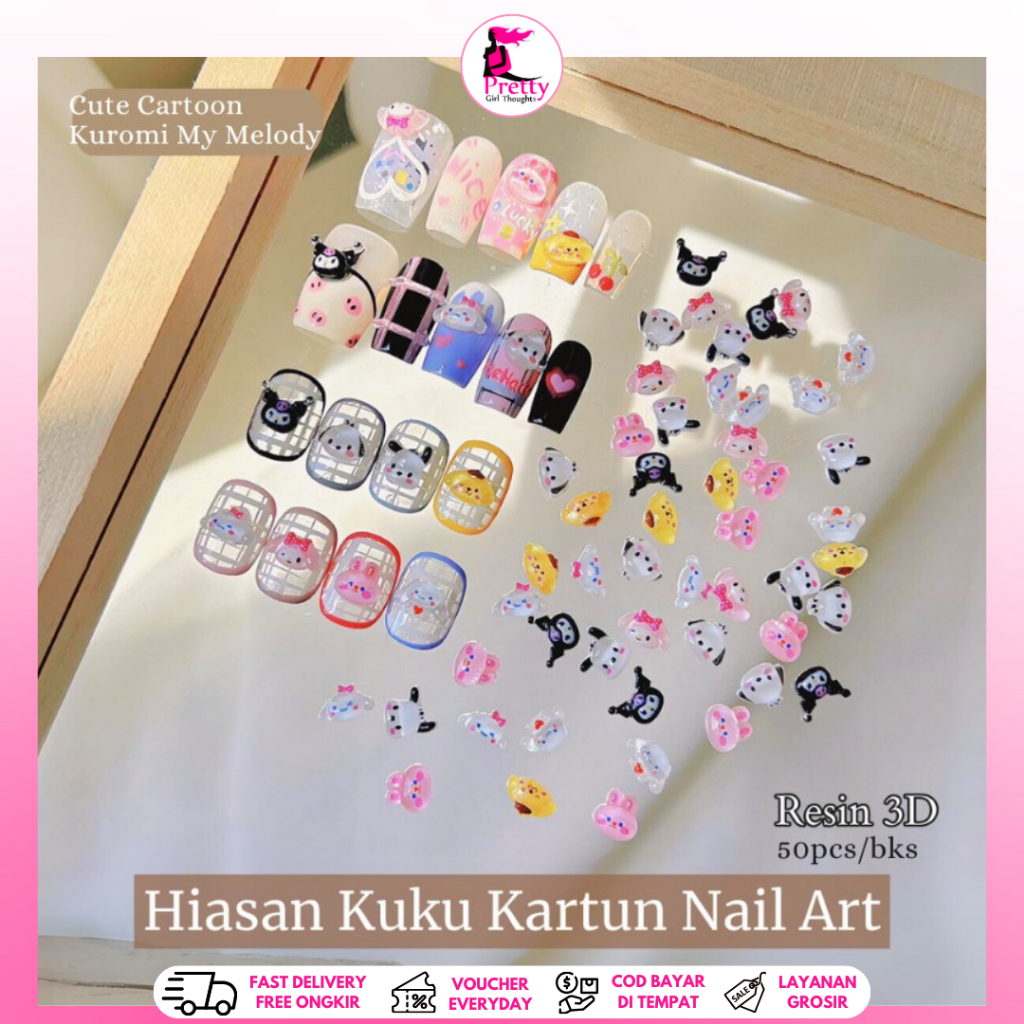 Jual Pretty 50pcs Hiasan Kuku 3D Kartun Motif Kuromi PompomPurin My ...