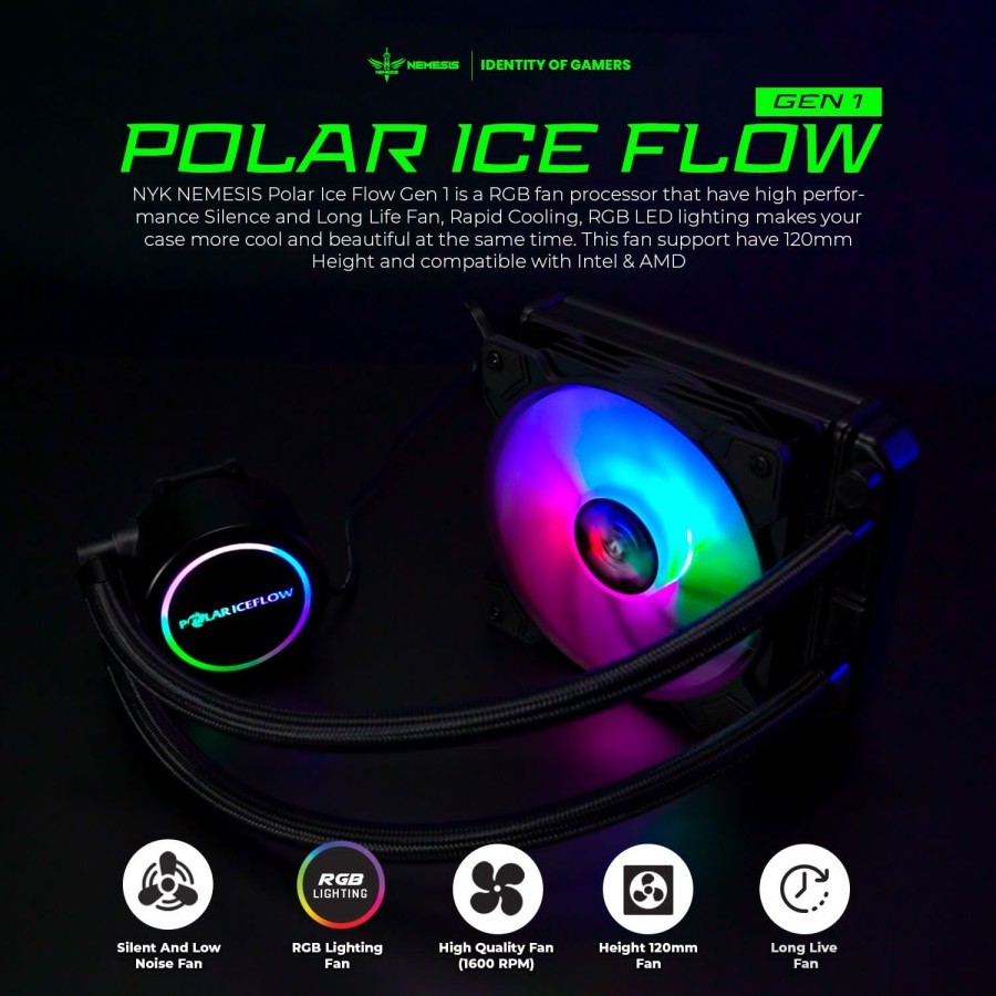 Jual NYK CPU Liquid Cooler POLAR ICE FLOW GEN1 | Gen 1 Single Fan RGB ...