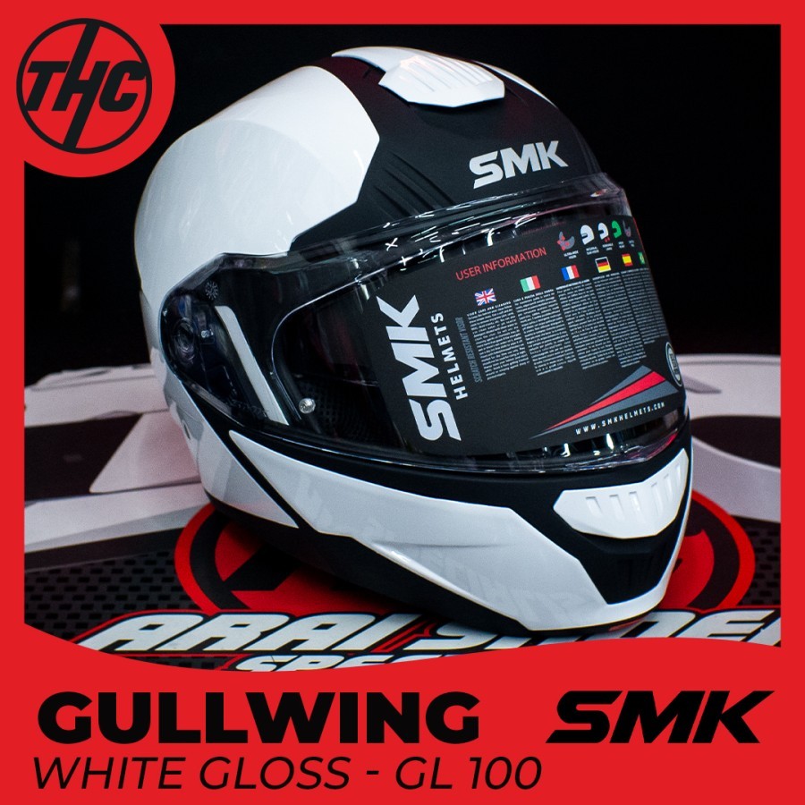 Jual HELM SMK GULLWING GL100 SOLID WHITE GLOSSY MODULLAR HELMET SMK ...