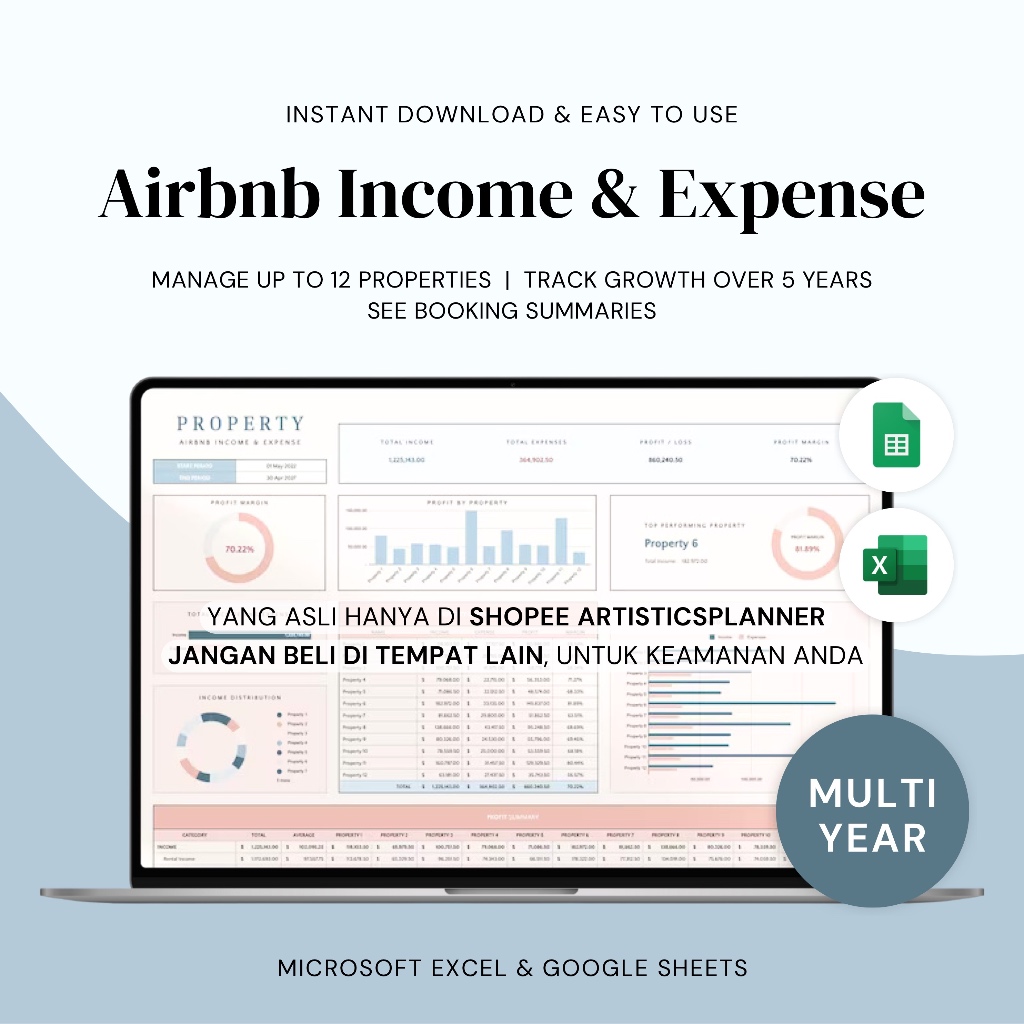 Jual Airbnb Income and Expense Spreadsheet | Airbnb Host Template ...