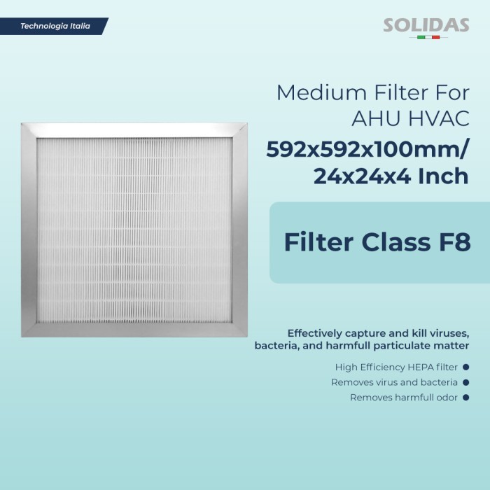 Jual Solidas Medium Filter AHU HVAC Class F8 592x592x100 mm