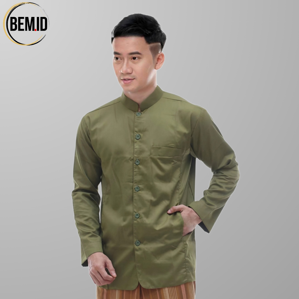 Jual Baju Koko Jumbo Pria Lengan Panjang Polos Putih Kerah Mandarin