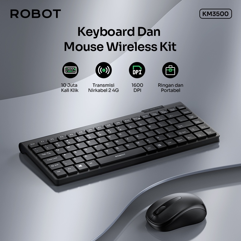 Jual ROBOT KM3500 Keyboard and Mouse Portable Mini Wireless Set Combo ...