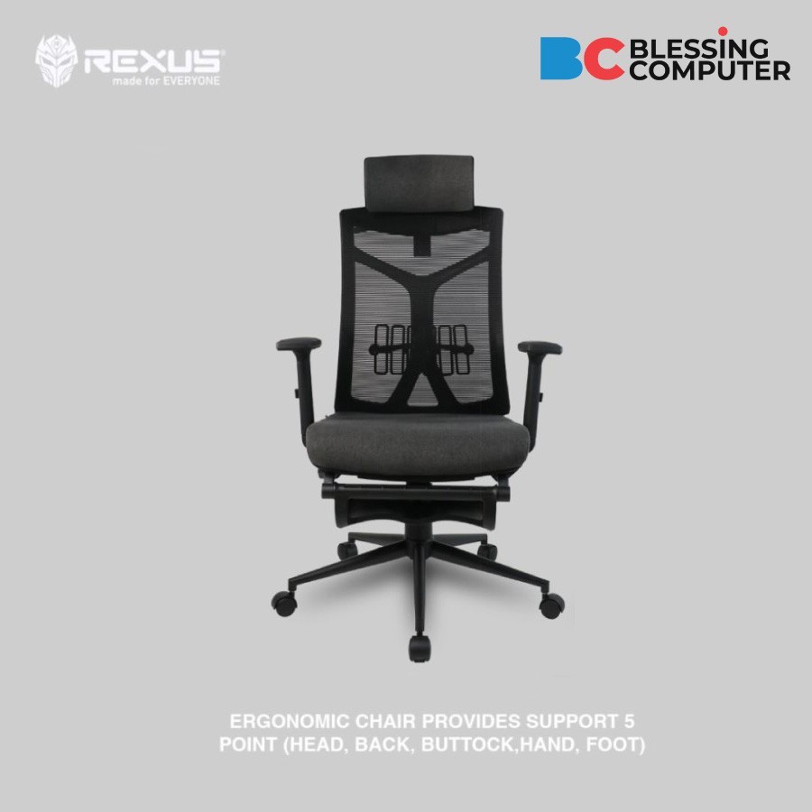 Jual KURSI REXUS ERGONOMIC NC1 MAX FOOTREST GREY | Shopee Indonesia