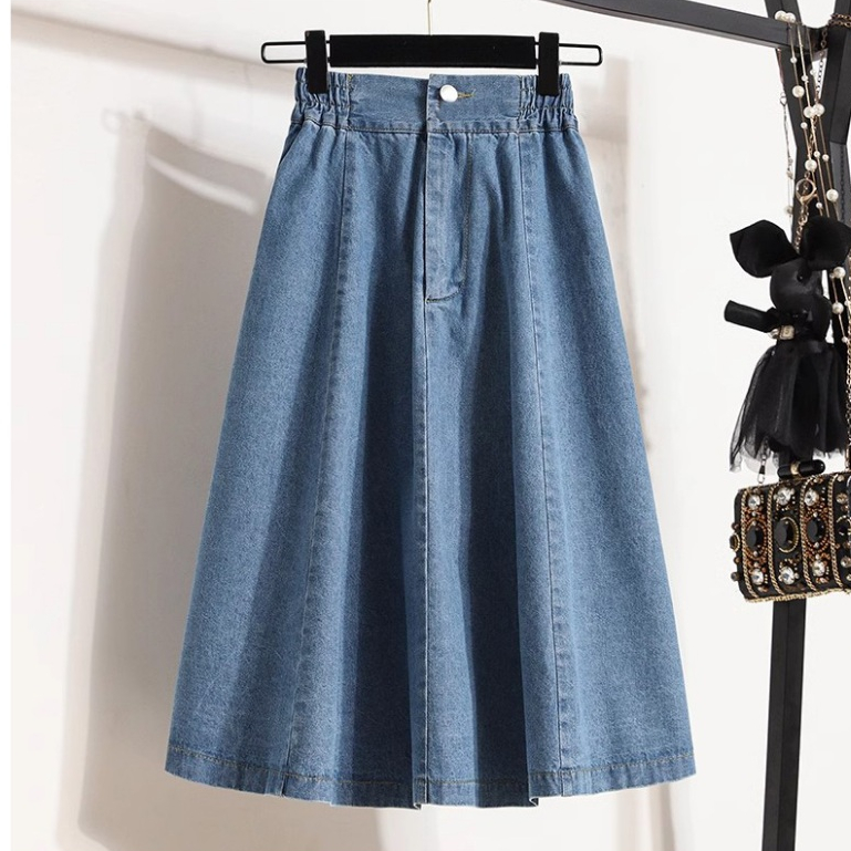 Jumbo — ROK JEANS BIRU/BIRU TUA — rok jeans panjang wanita  rok korean style rok A line highwaist kekinian dewasa cewek skirt denim