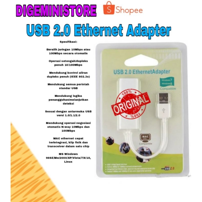 Jual USB TO LAN 2.0 Ethernet Adapter High Speed Interface | Shopee ...