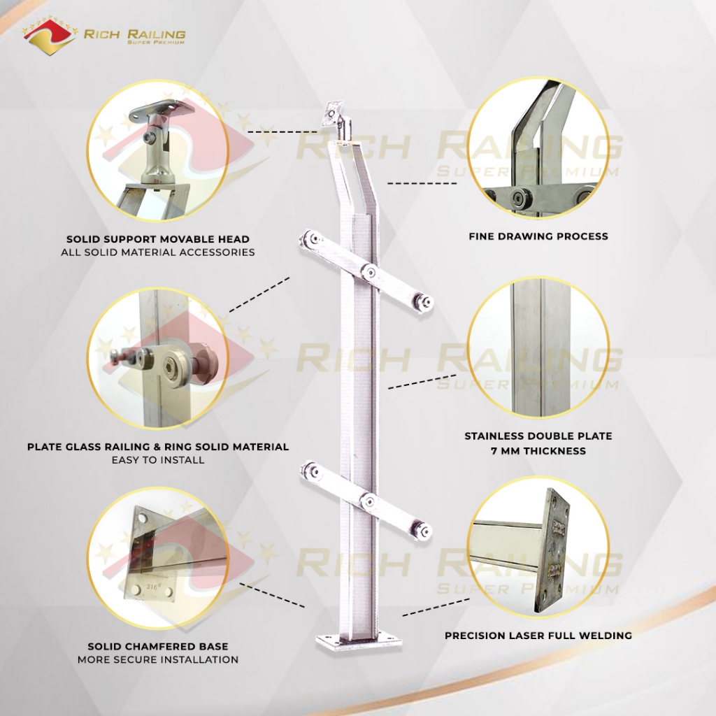 Jual [Rich Railing] Railing tangga stainless 316 tiang kaca RRP 115 ...