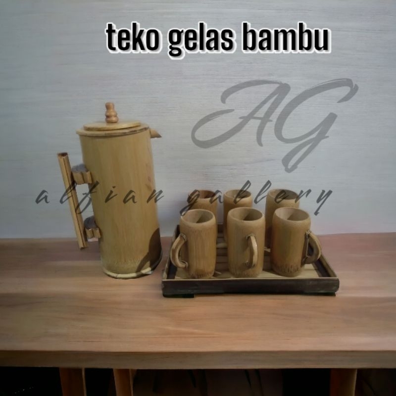 Jual Teko Dan Gelas Bambu Viral Elegan Pernis Luar Alfian Gallery Shopee Indonesia 4817