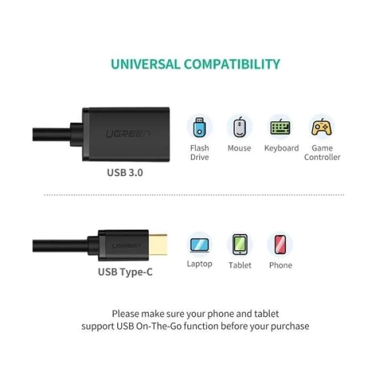 Jual UGREEN OTG Konverter Type C Male to USB 3.0 Female Flashdisk Mouse ...