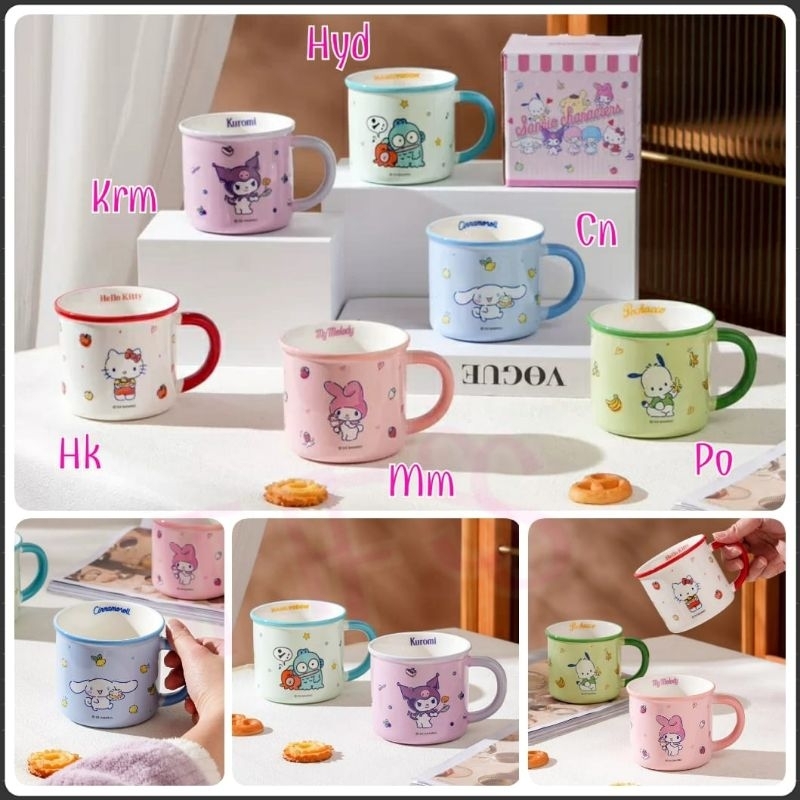 Jual Gelas Mug Keramik Sanrio 300ml Hello Kitty Melody Cinnamoroll Kuromi Pochacco Hangyodon 0582