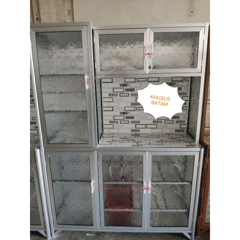 Jual RAK PIRING KACA ALUMINIUM 3 PINTU MOTIF POLOS | Shopee Indonesia