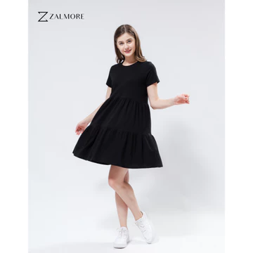 Zalmore Flowy Ruffled Mini Dress LUMA Cotton™ Premium Dress Wanita Lembut Ringan Sejuk Anti