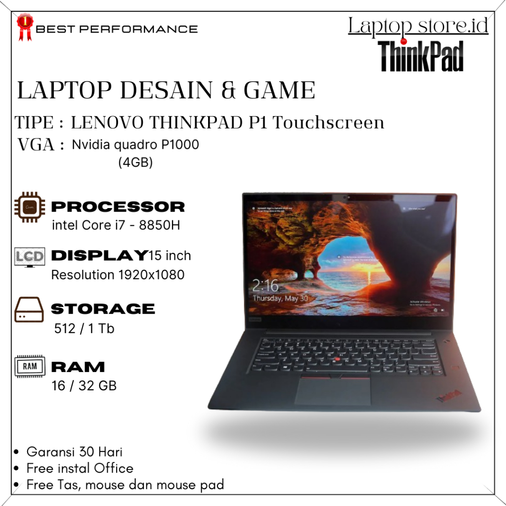 Jual Lenovo Thinkpad P1 Core i7 Generasi 8 | 32GB | SSD 512/1TB |  Workstation | Shopee Indonesia