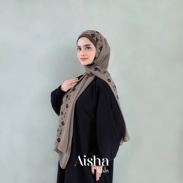 Lotun Aisha Series Hijab Pashmina Instan Printing Motif Etnik Material Premium Coklat Tua