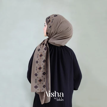 Lotun Aisha Series Hijab Pashmina Instan Printing Motif Etnik Material Premium Coklat Tua