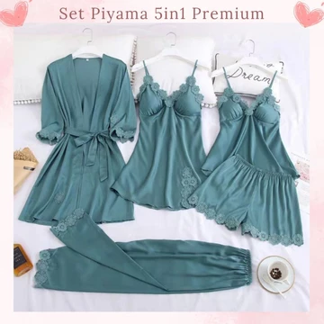 NAOMI Piyama 5in1 Set Kimono – Baju Tidur Silk Sutra Premium Import M L XL XXL