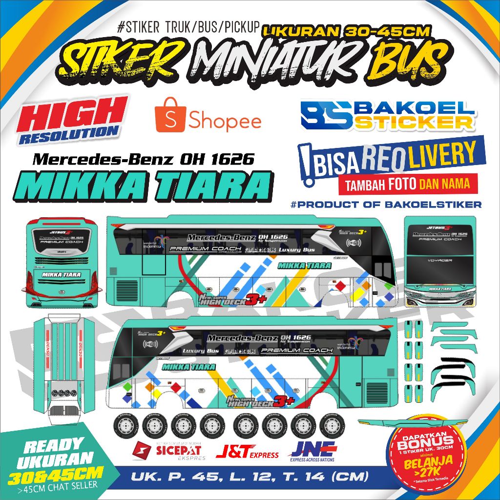 Jual STIKER MINIATUR BUS CIREBONAN JETBUS 3+ UKURAN 30-45CM | Shopee ...