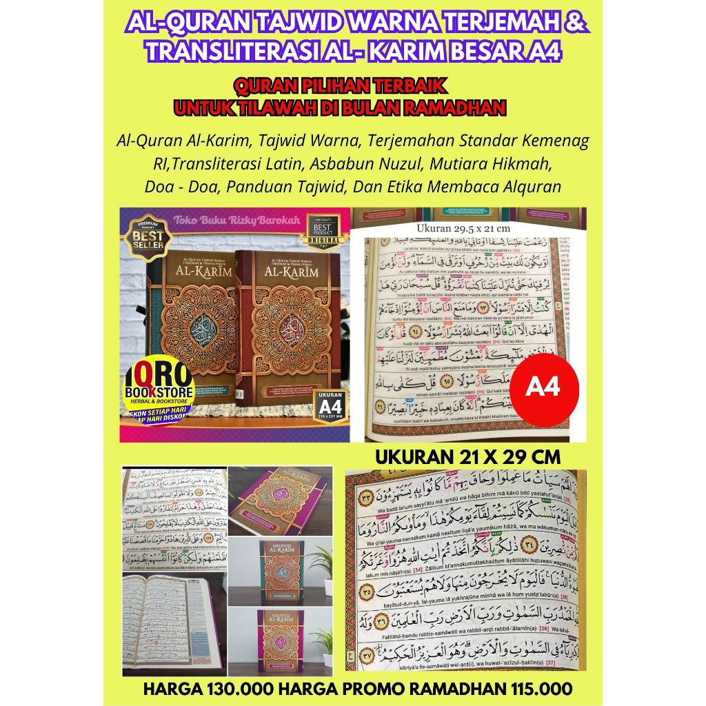 Jual Al Quran Al Karim Terjemah Tajwid Warna Transliterasi Latin Ukuran A Shopee Indonesia