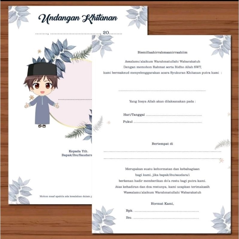 Jual UNDANGAN / UNDANGAN KHITAN / UNDANGAN SUNAT / UNDANGAN KHITAN ISI