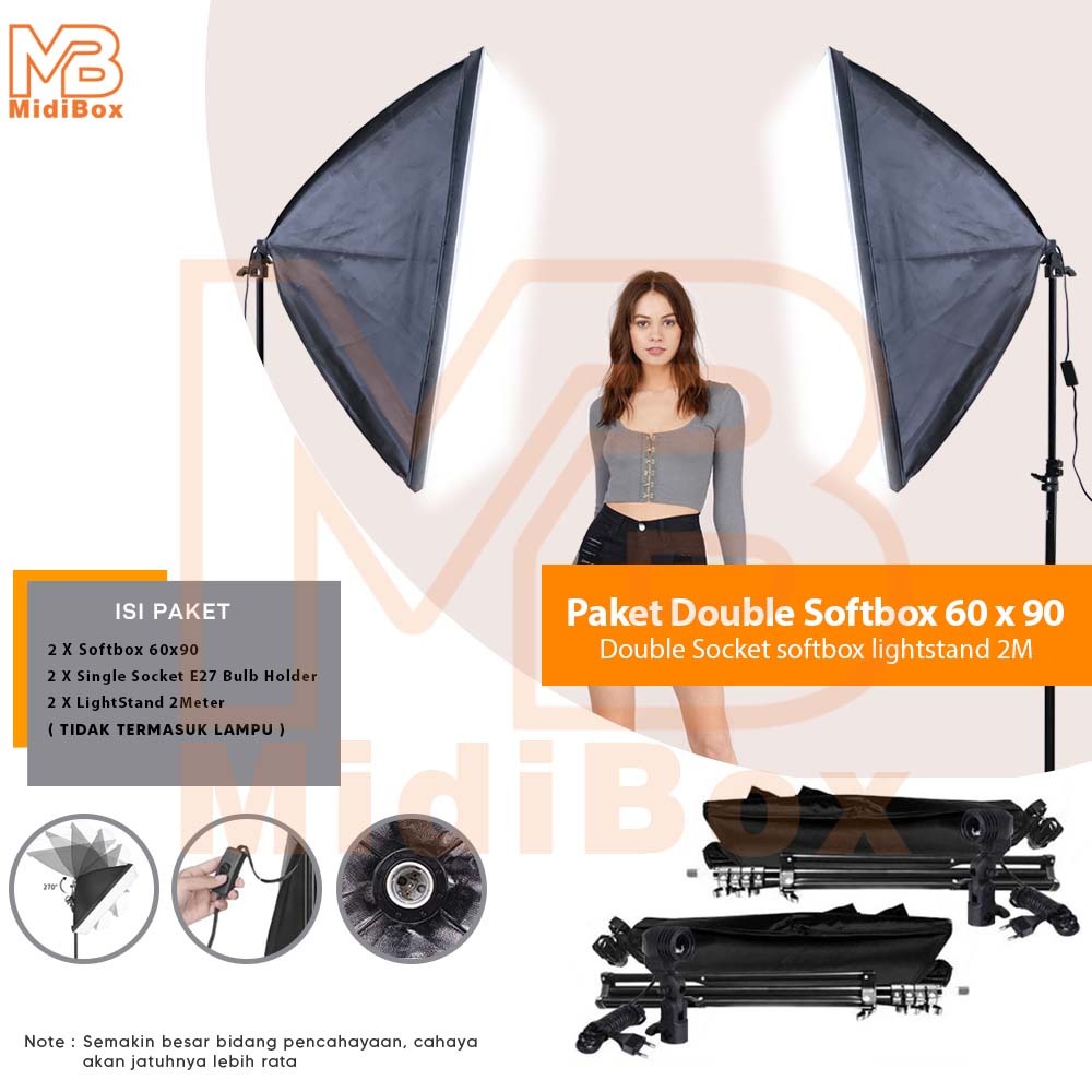 Jual Paket Softbox Lighting Double Lampu Studio Foto A1 Single Socket ...