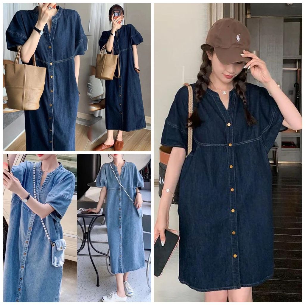 Jual (TERSEDIA PANJANG DAN PENDEK) MAXI LONG DRESS DENIM / DRESS DENIM