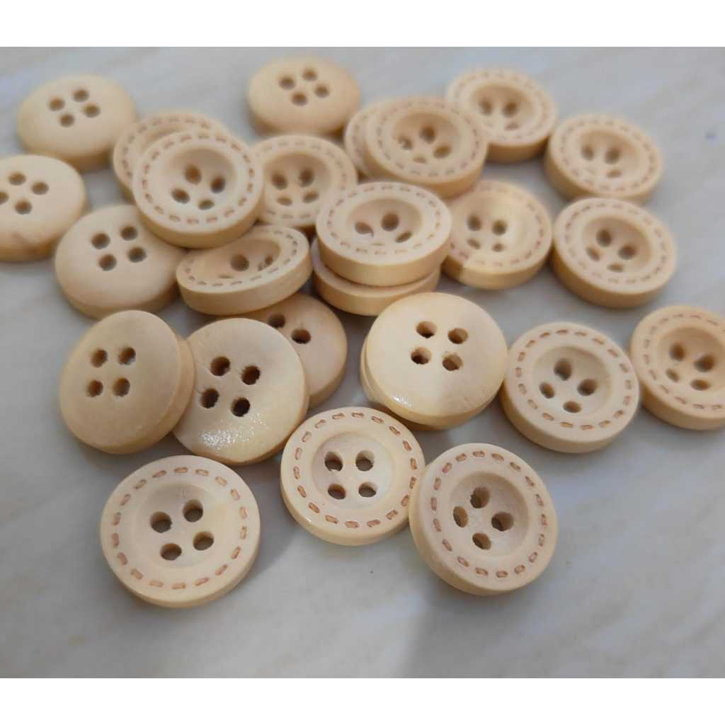 Jual 100 Pcs Kancing kayu cream list garis ukuran 15 mm | Shopee Indonesia
