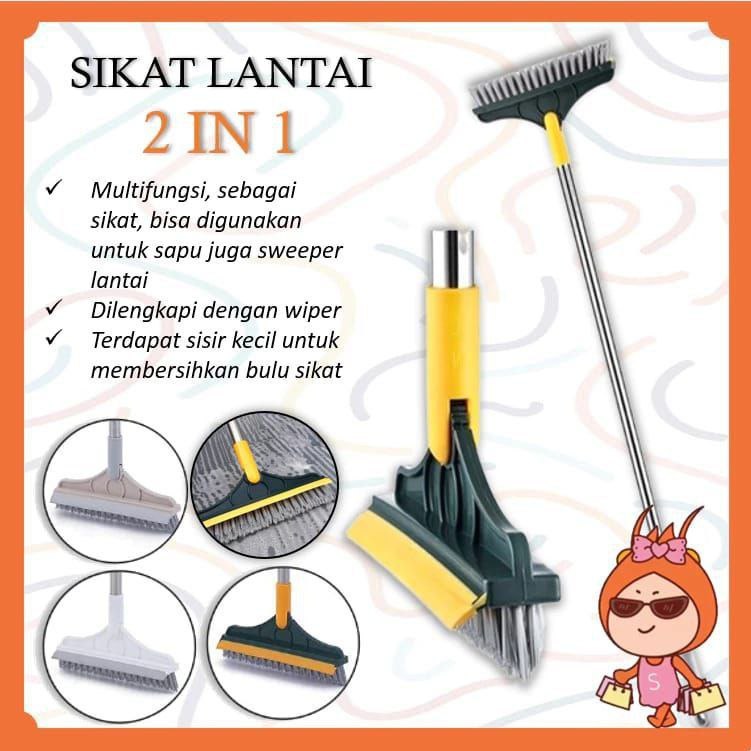 Jual Sikat Lantai 2 In 1 Gagang Panjang Toilet Kamar Mandi Wiper Sapu