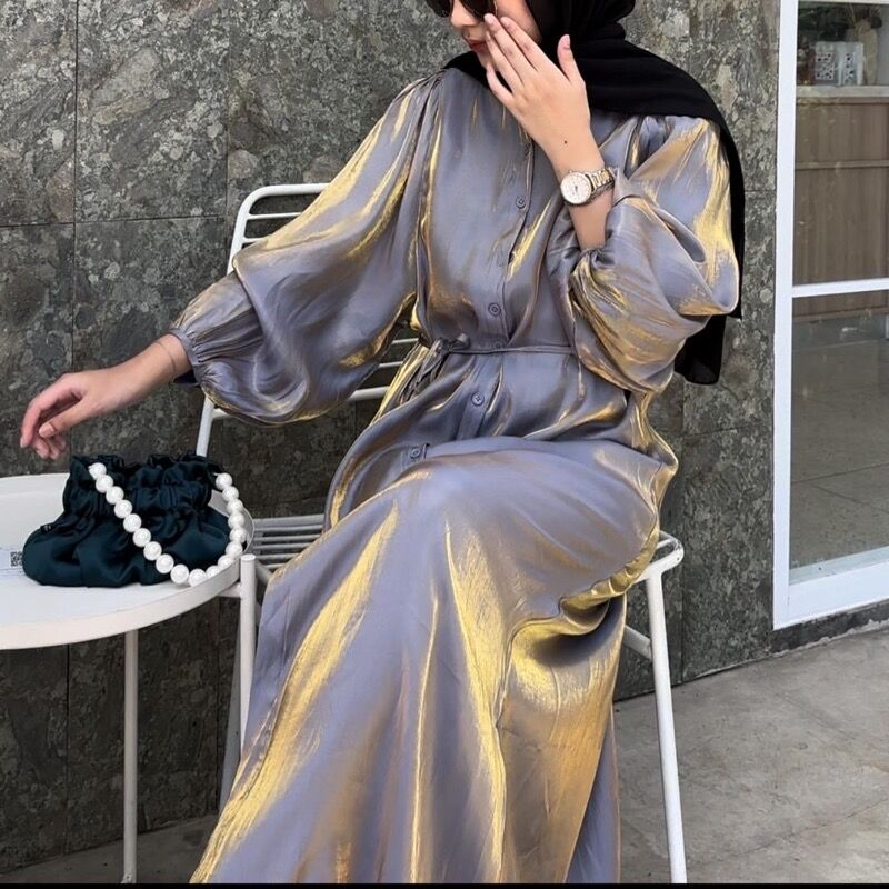 Jual 【Ramadhan】Shimmer Dress Hijab Lebaran Free Belt dress korea