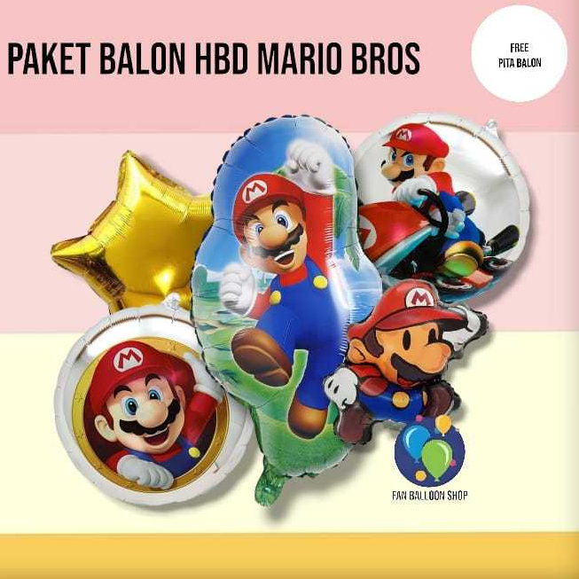 Jual Paket Balon Mario Bross Angka / Set Dekorasi Balon Super Mario ...