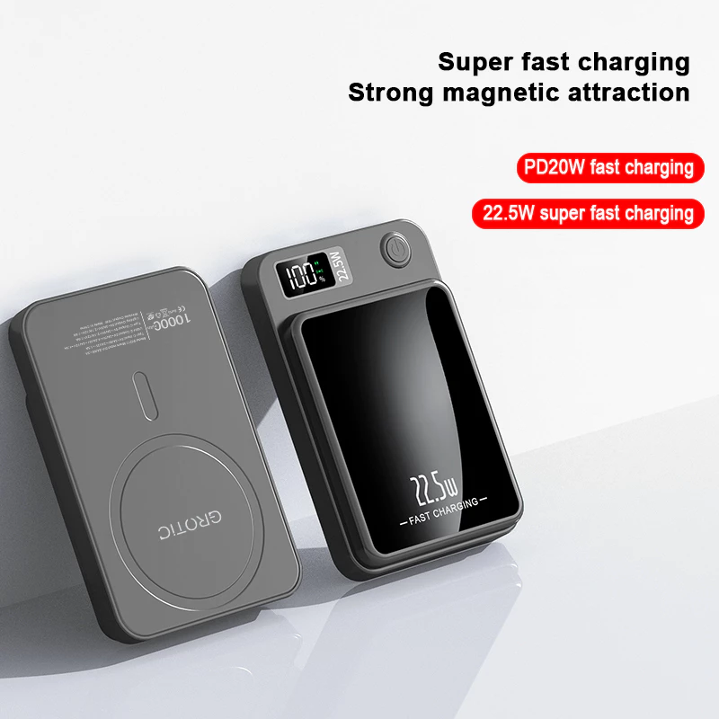 GROTIC Wireless Power Bank Magnetic Magsafe Fast Charging PD 20W 10000mAh