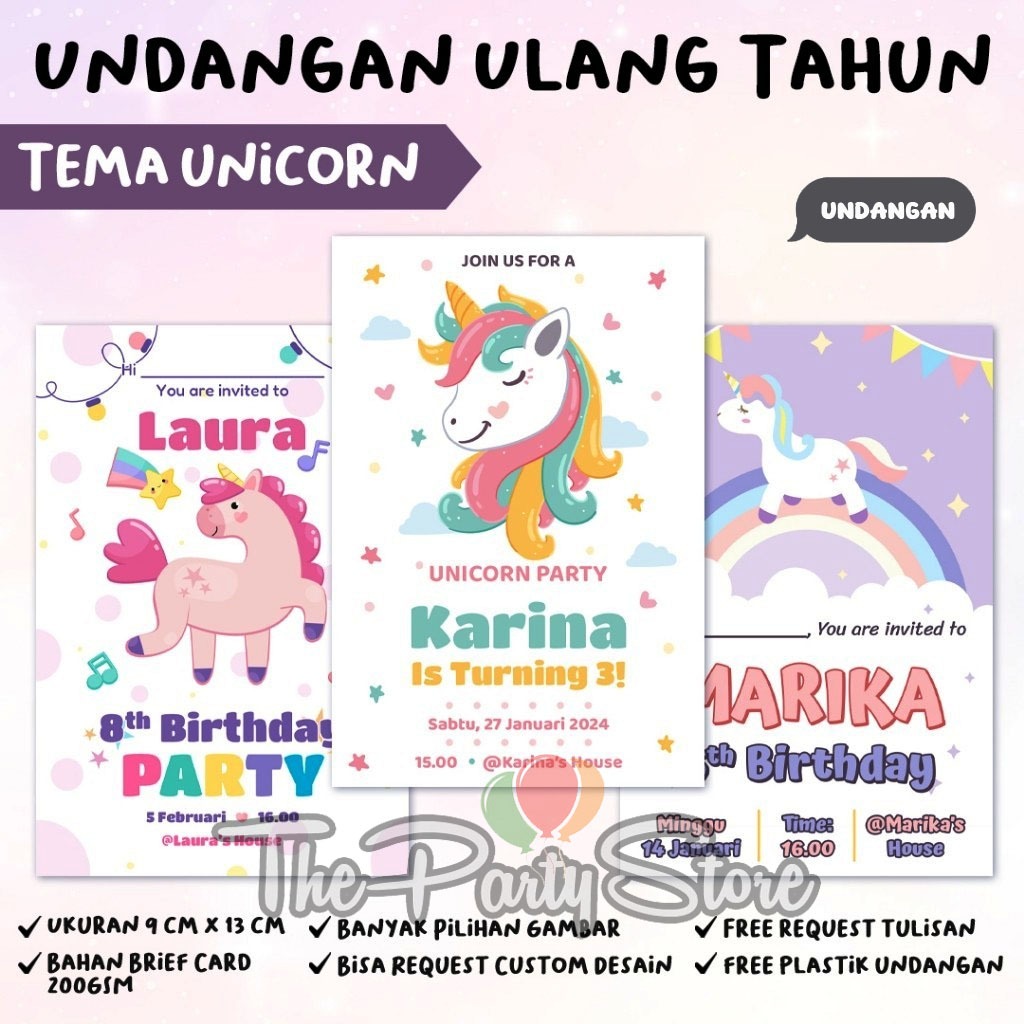Jual Undangan Ulang Tahun - Unicorn Custom - Birthday Invitation