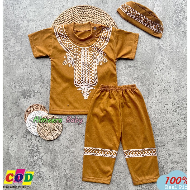 Jual Setelan Baju Bayi Setelan Baju Koko Lengan Pendek Celana Panjang Kancing Pundak BONUS 1 PCS