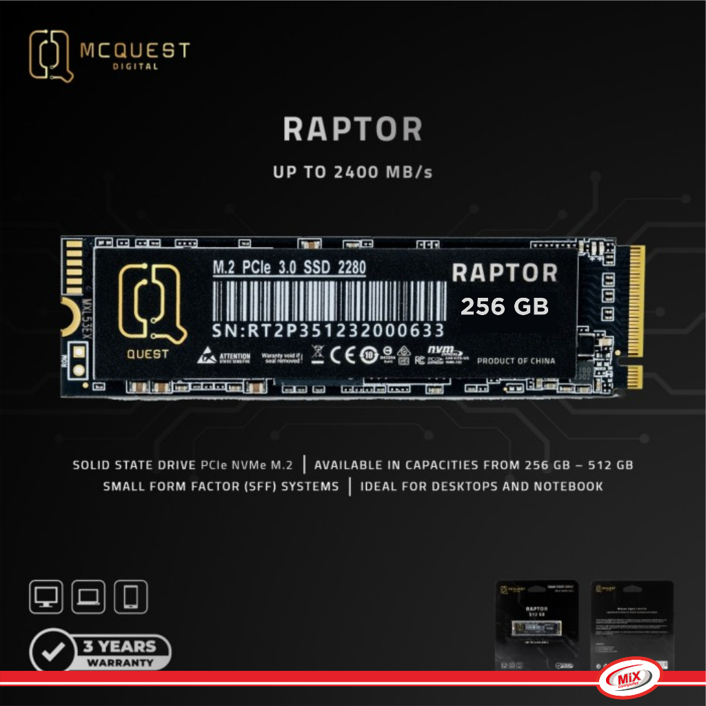 Jual MCQuest Digital Raptor 256GB SSD M.2 NVMe PCIe Gen 3x4 | Shopee ...
