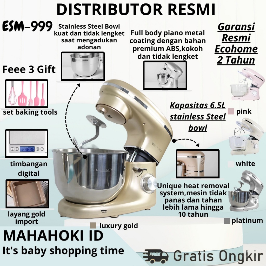 Jual ECOHOME STAND MIXER ESM999MIXER BERDIRI 6,5L GARANSI RESMI 2