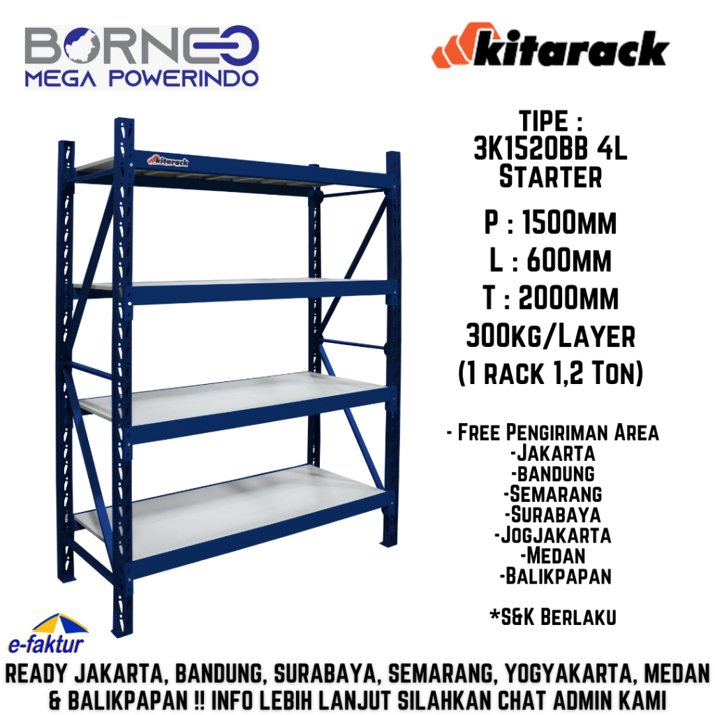 Jual KITARACK WAREHOUSE RACK 3K1520 MEDIUM DUTY 4 LAYER 300KG/LAYER ...