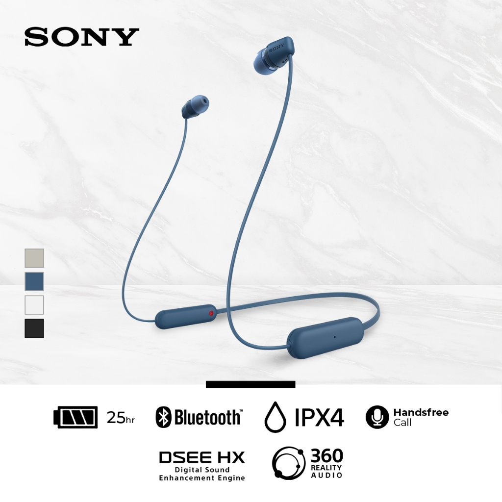 SONY WI-C100 In Ear Wireless Bluetooth Headset With Microphone For Android  & IOS - Blue [Battery Up to 25h] Earphone Headphone Handsfree